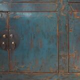 Antique Chinese sideboard in blue lacquered wood with drawers and doors