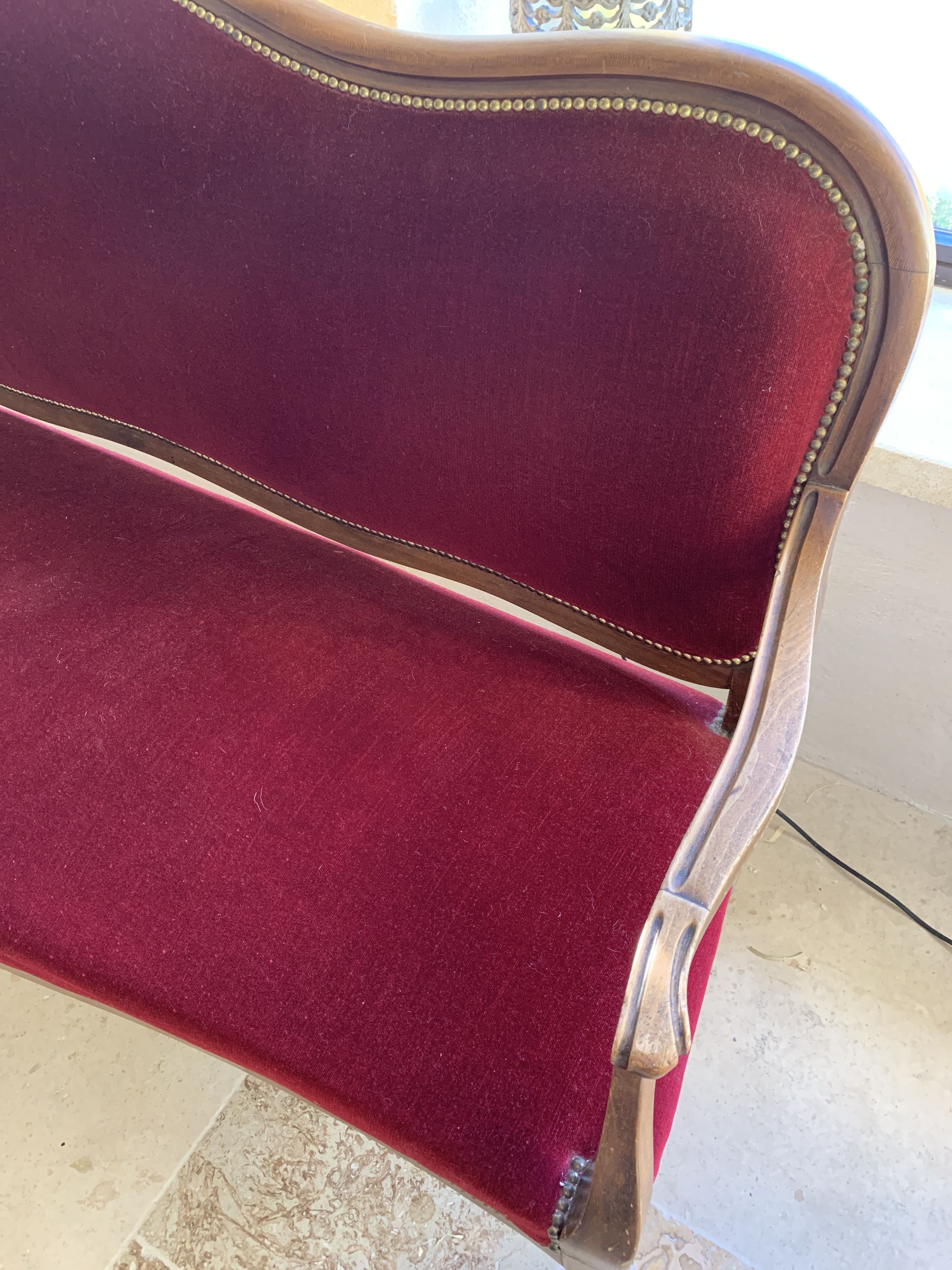Red sofa bordeaux upholstered velvet