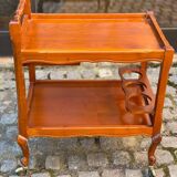 Louis XV solid wood serving trolley with bottle rack and drawer