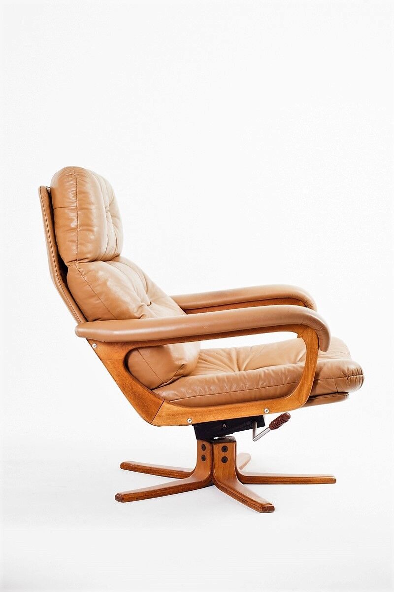 Brown leather armchair & ottoman, 1970