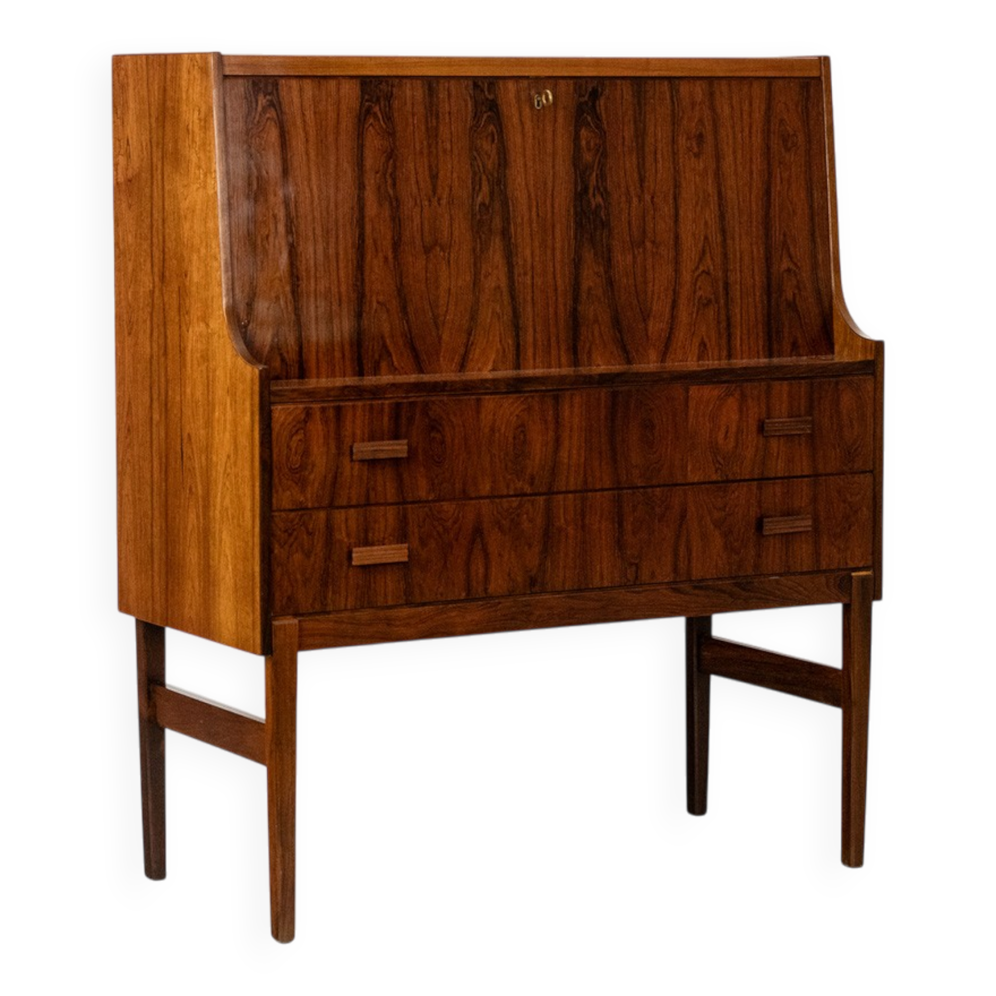 Rosewood chest of drawers with 2 drawers, forming a secretary. 1970s.