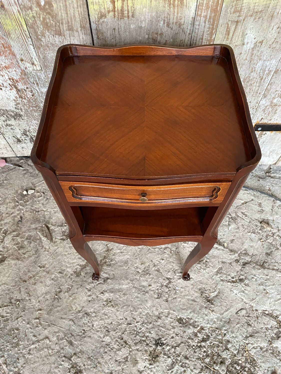 Antique Nightstand Louis XV Style Wood 3 Drawers + Vintage Case #