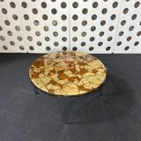 Round coffee table in onyx-like resin and chrome-plated metal, 1970s