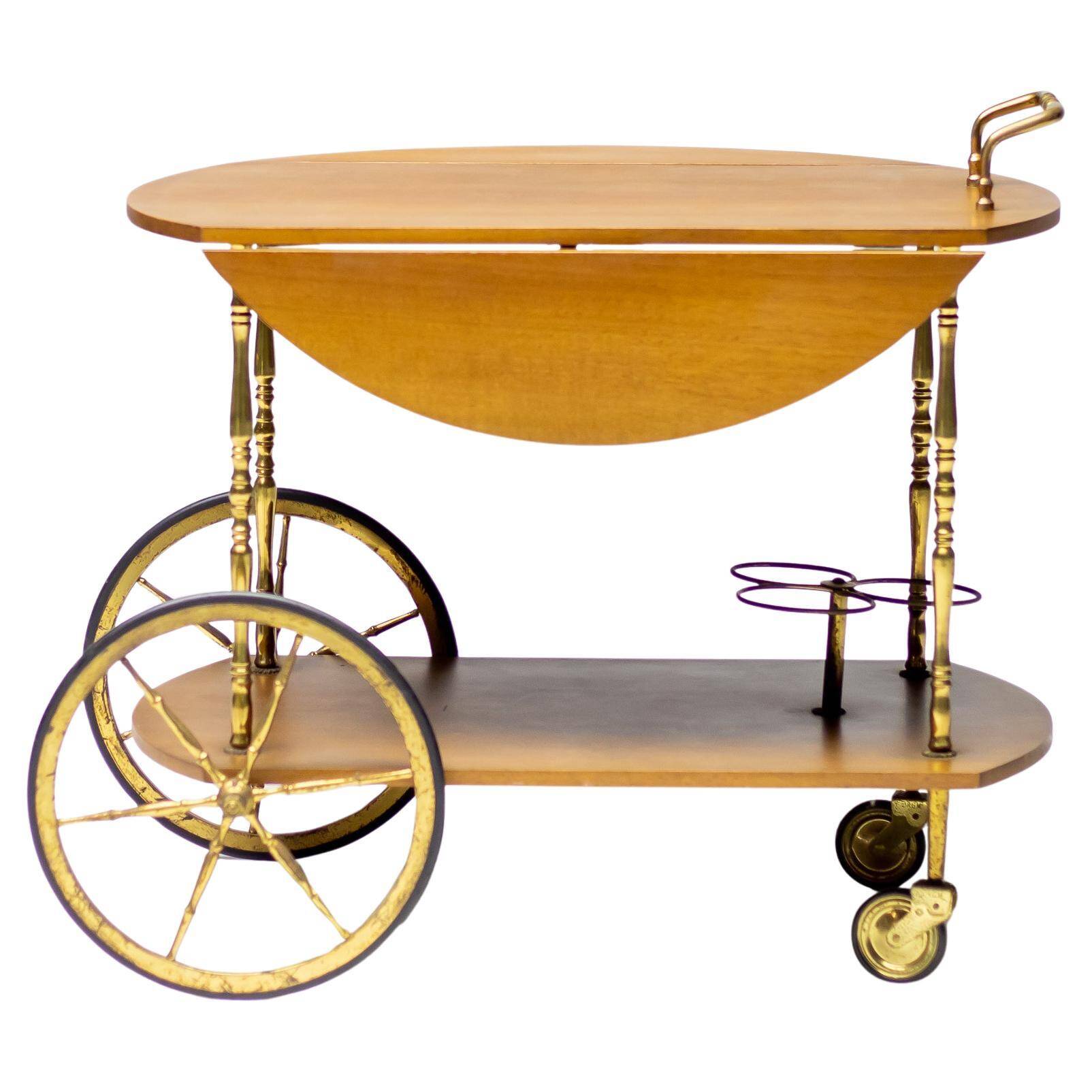 Brass and walnut bar cart by Cesare Lacca