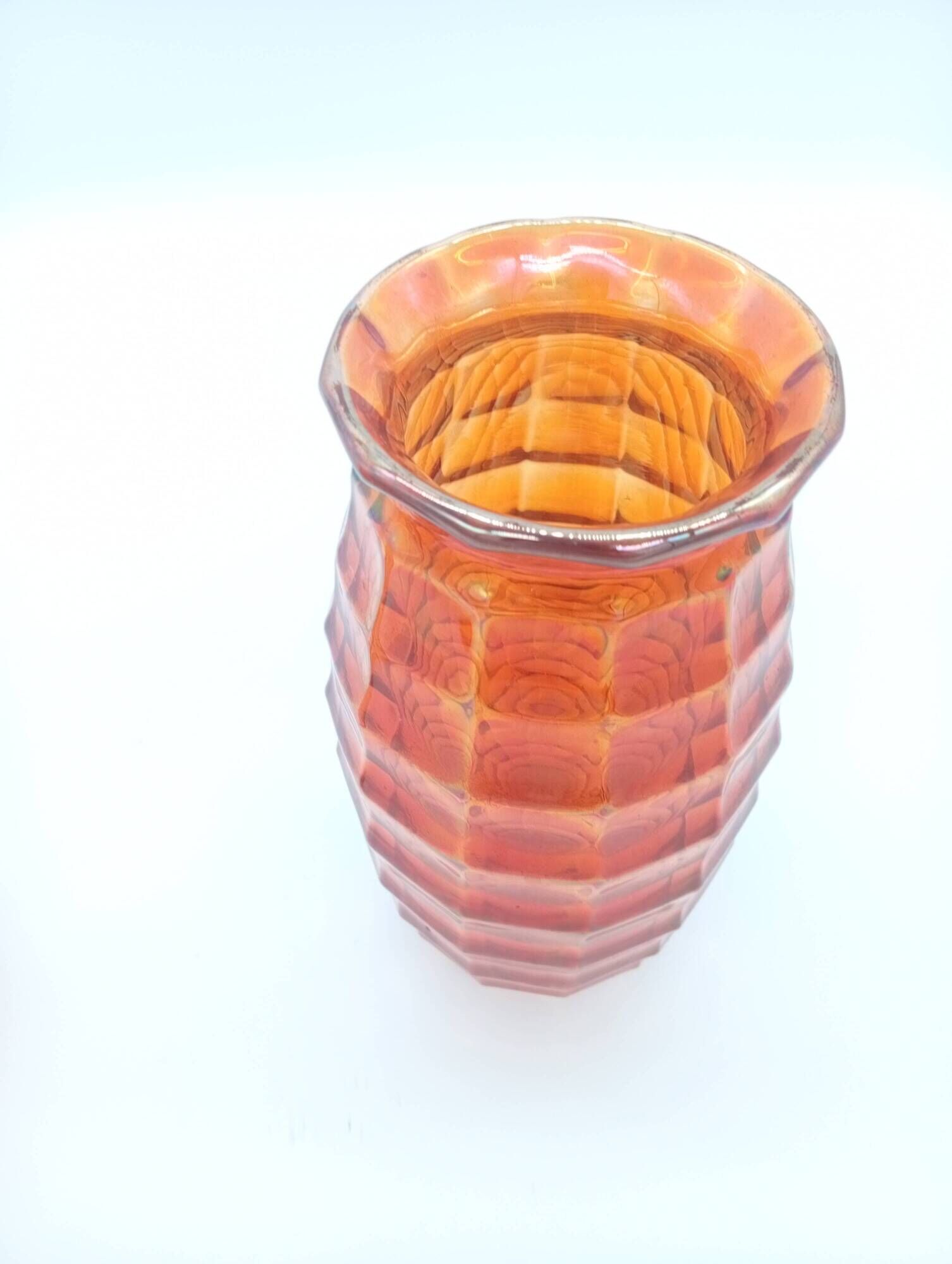 Paire Vases Art Déco Josef Invald Carnival Marigold Orange Irisé Jacobean
