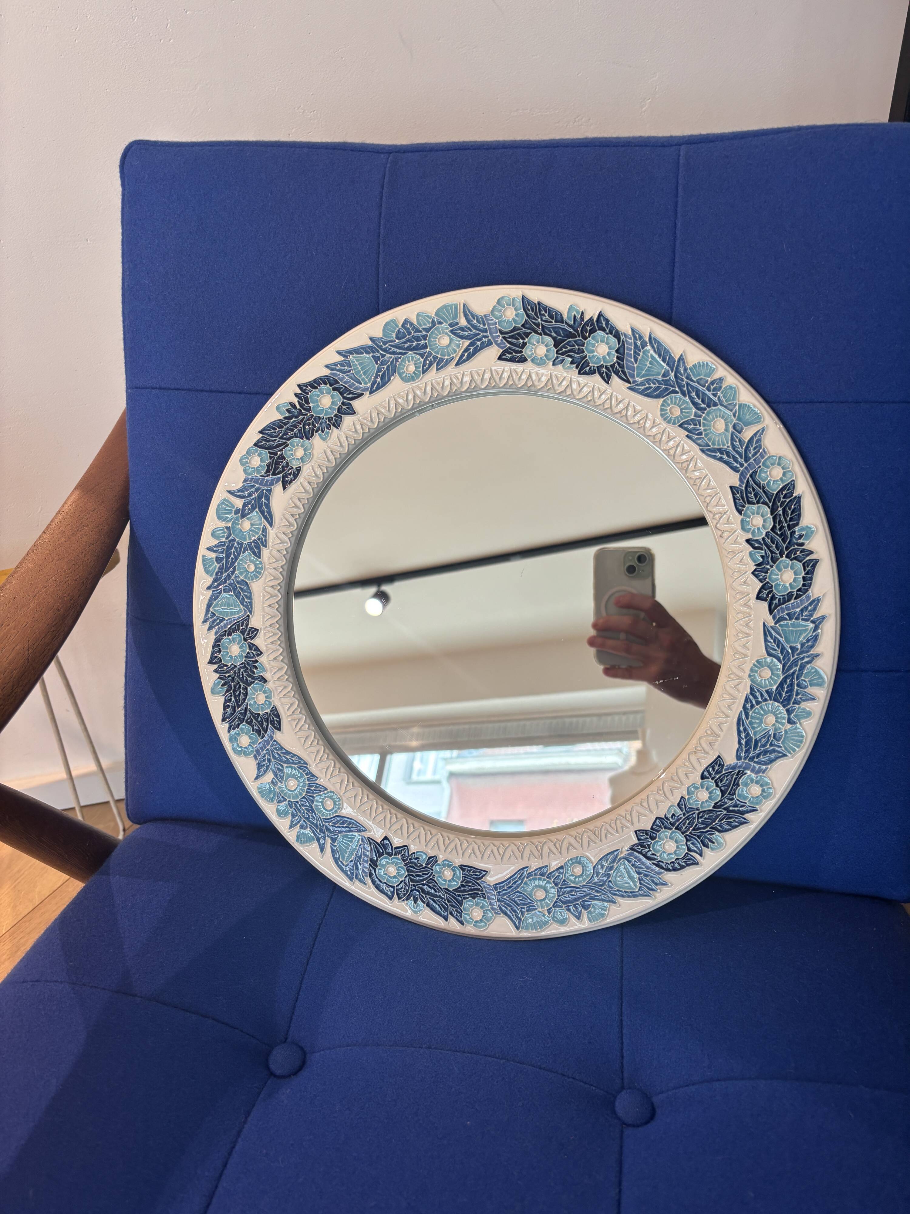 Handmade floral ceramic mirror
