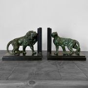 Lion and lioness bookends by Joseph Carlier, 1930