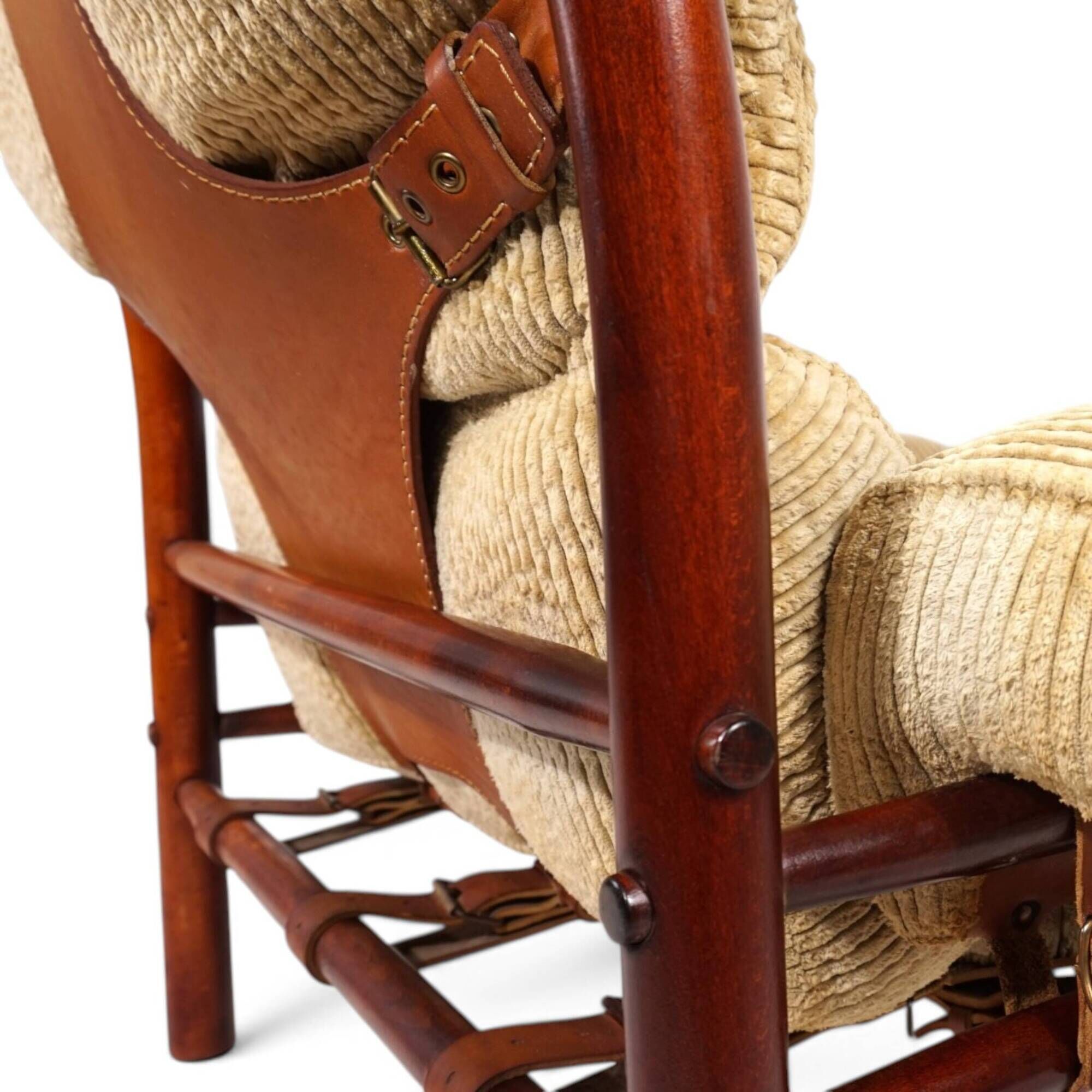 Arne Norell Inca Lounge Chair with Ottoman – Original Cord Upholstery, 1970