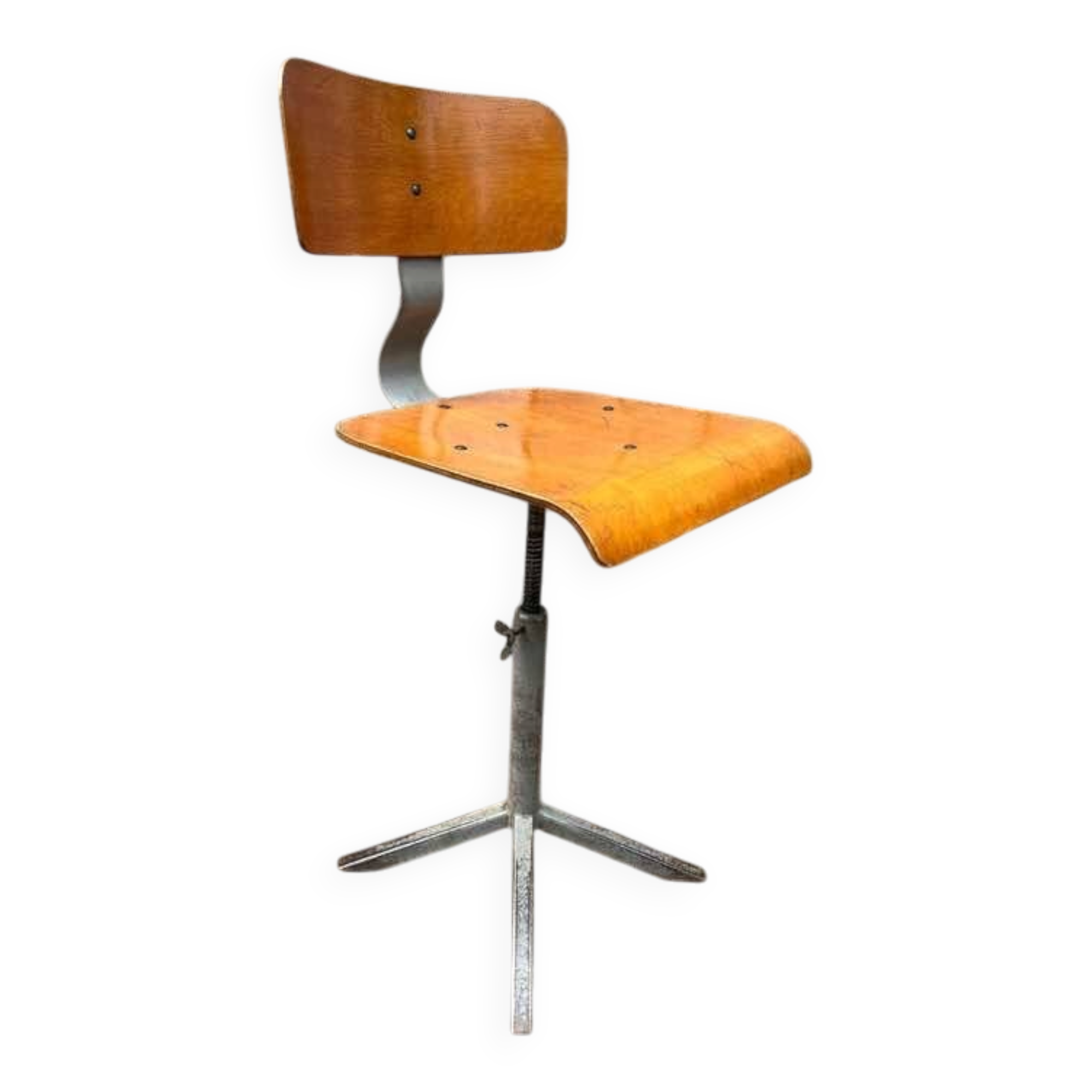 Vintage industrial workshop stool, height adjustable, 1960s.