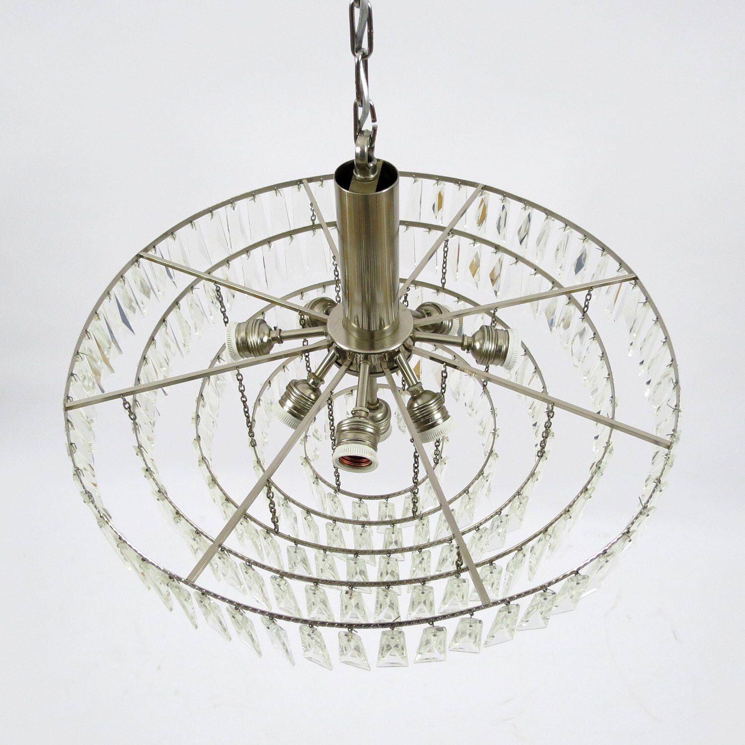 Glass and chrome metal chandelier, 1960
