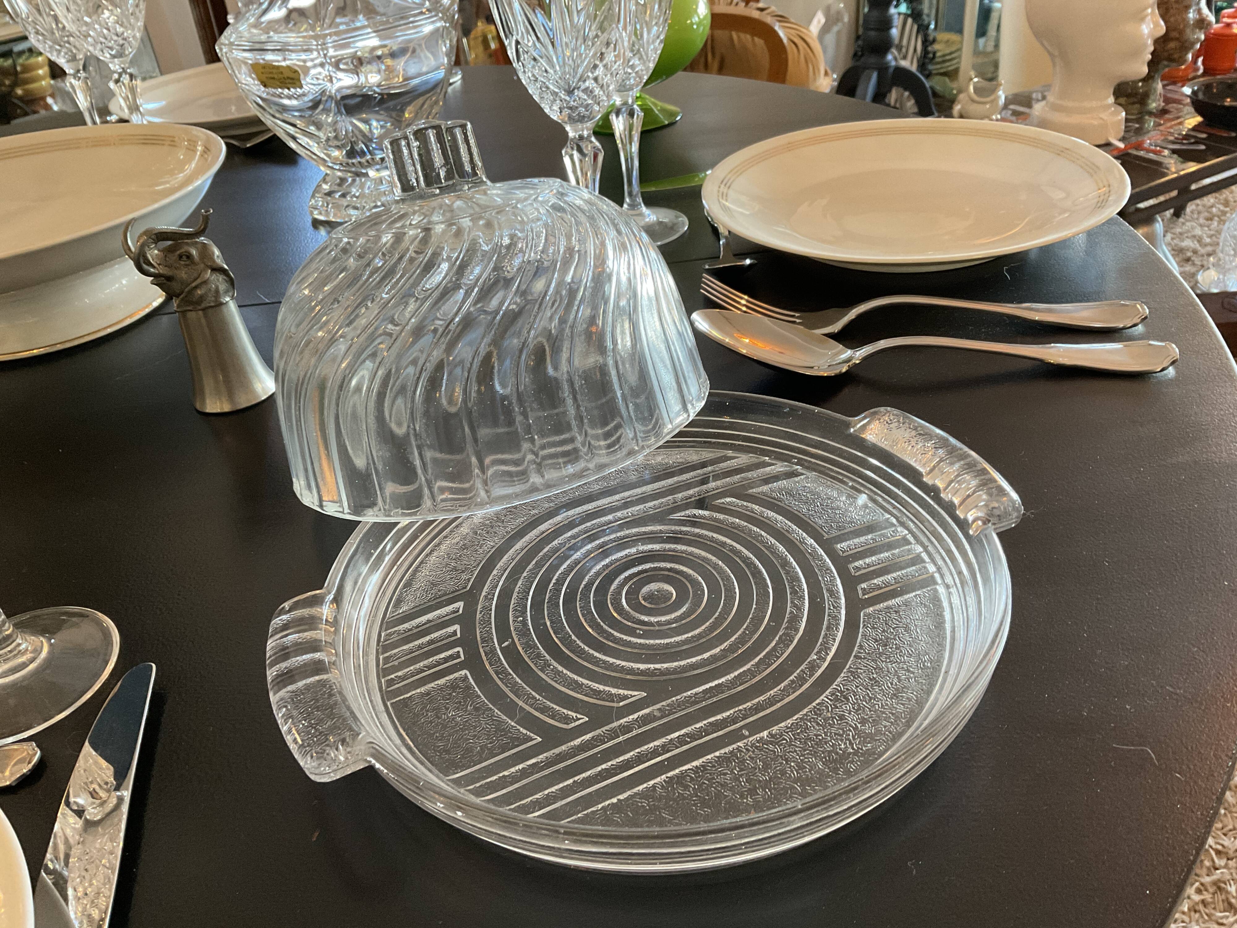 Bell and cheese dish Glass. Art Deco