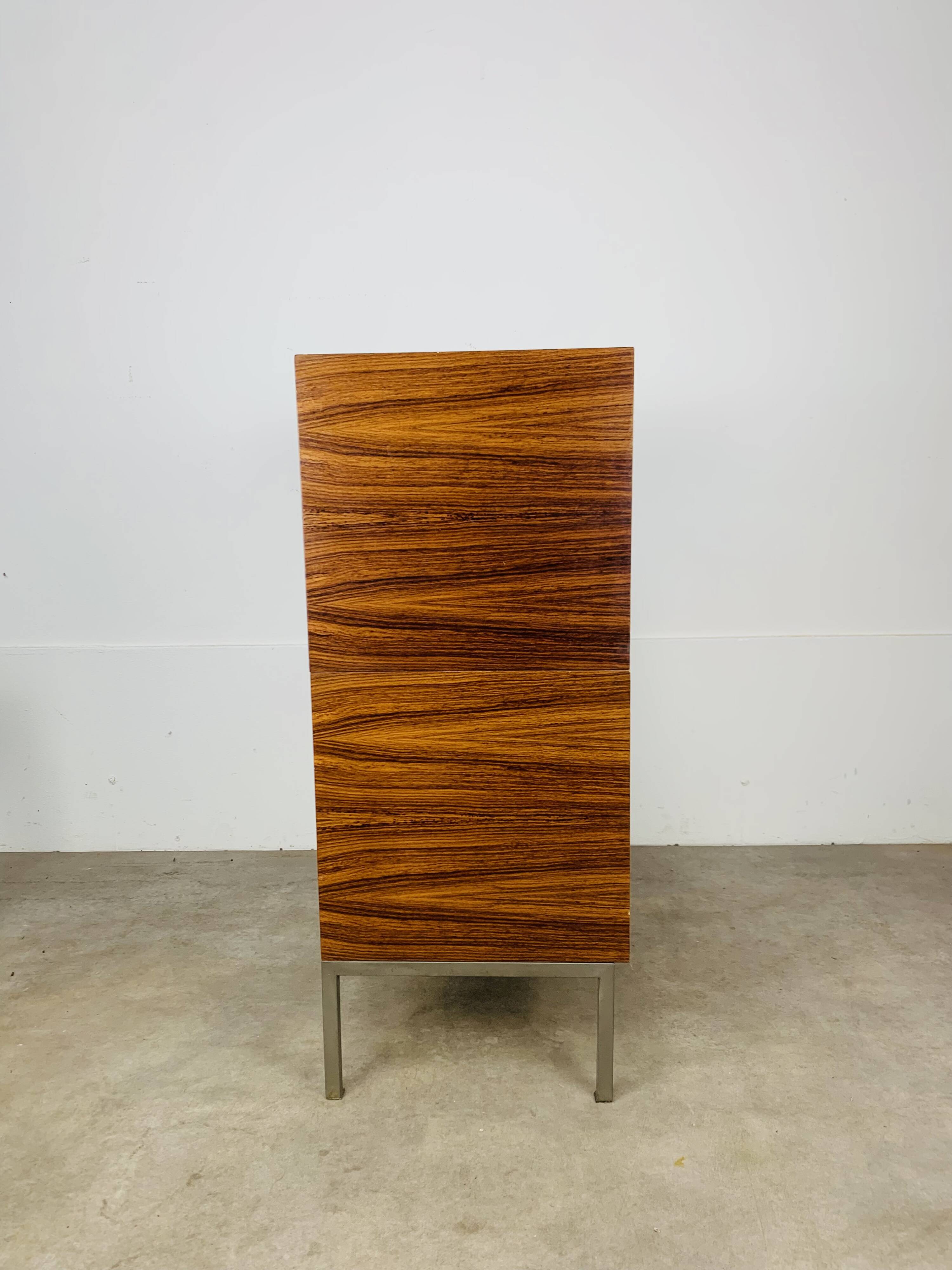 Rosewood and glass chest of drawers, 1960s, Scandinavian storage furniture.