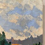 Old painting, barge at the dock, signed Maurice Pannetier, 70s/80s