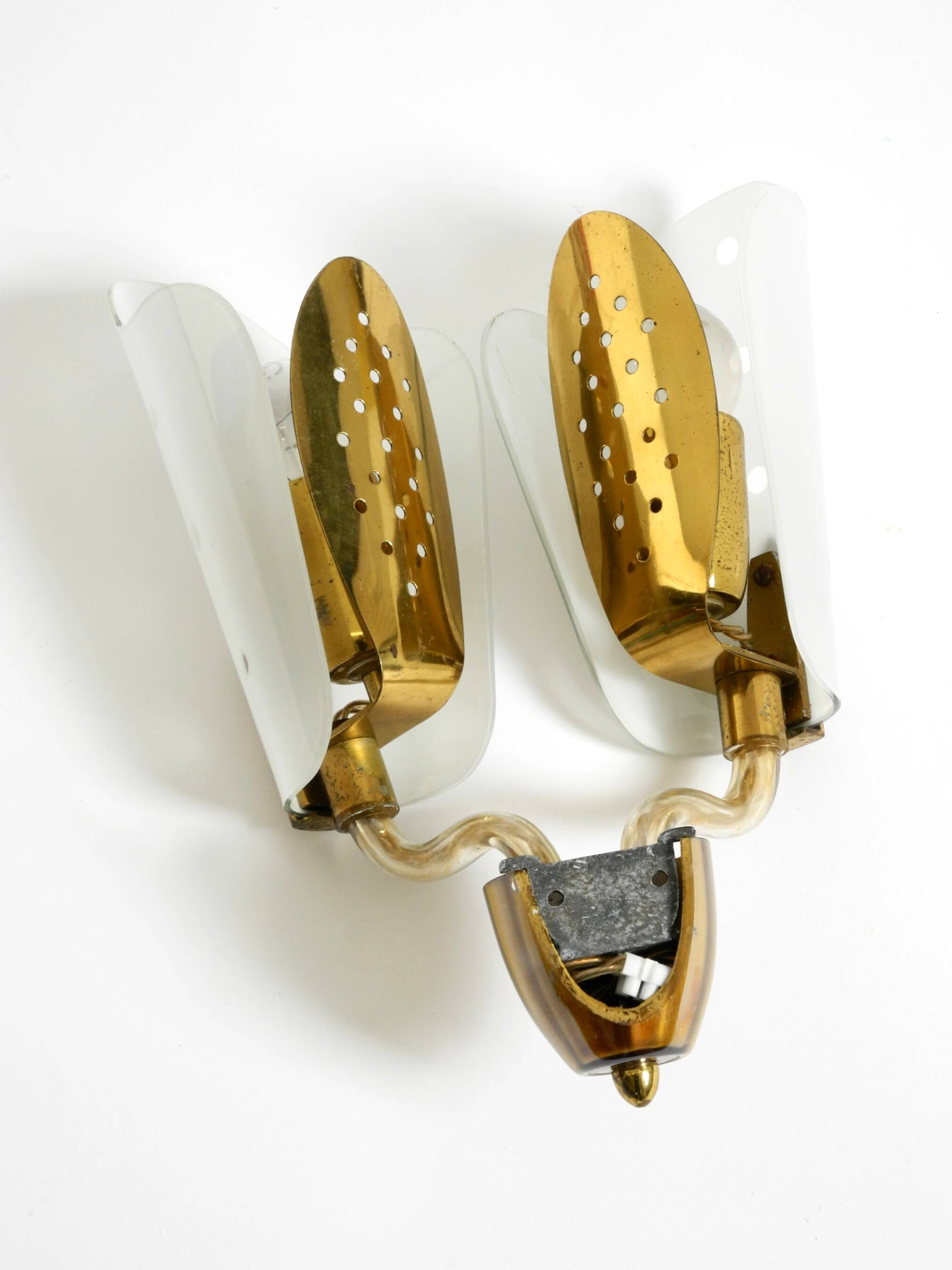 Beautiful large Mid Century Modern wall lamp made of brass and glass