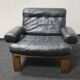 Vintage black leather patchwork and oak lounge chair