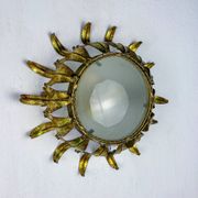 Spanish crown sunburst fixture in gilt metal and frosted glass, 1950s