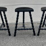 Set of tripod stools with fluted legs