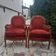 Lot 2 fauteuil voltaire médaillon bergère rouge bois sculpture