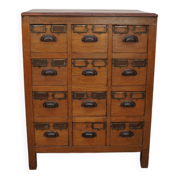 Vintage Dutch Teak Apothecary / Filing Cabinet, 1930s