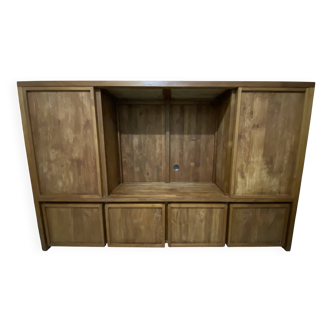 Tv unit with shelves and storage in solid teak