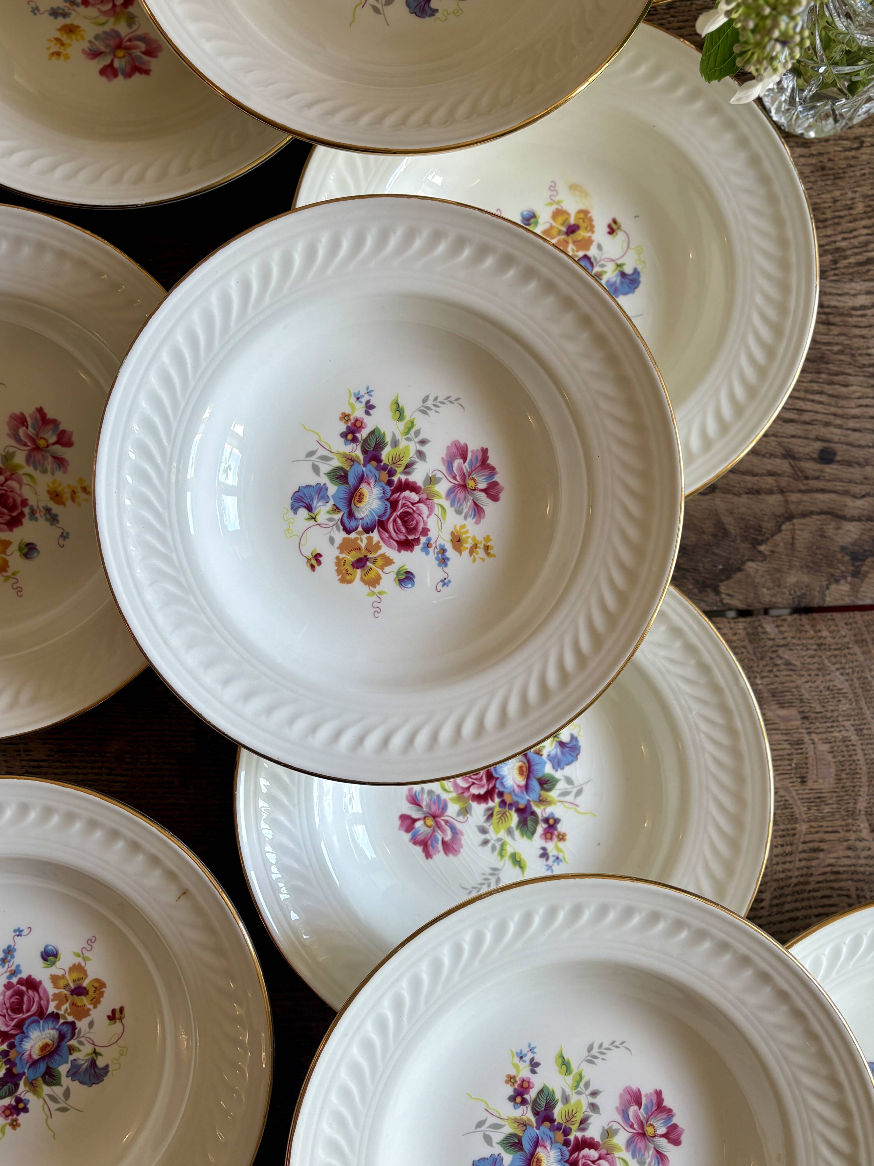 Set of 11 vintage deep plates - Fleurette pattern by Gien