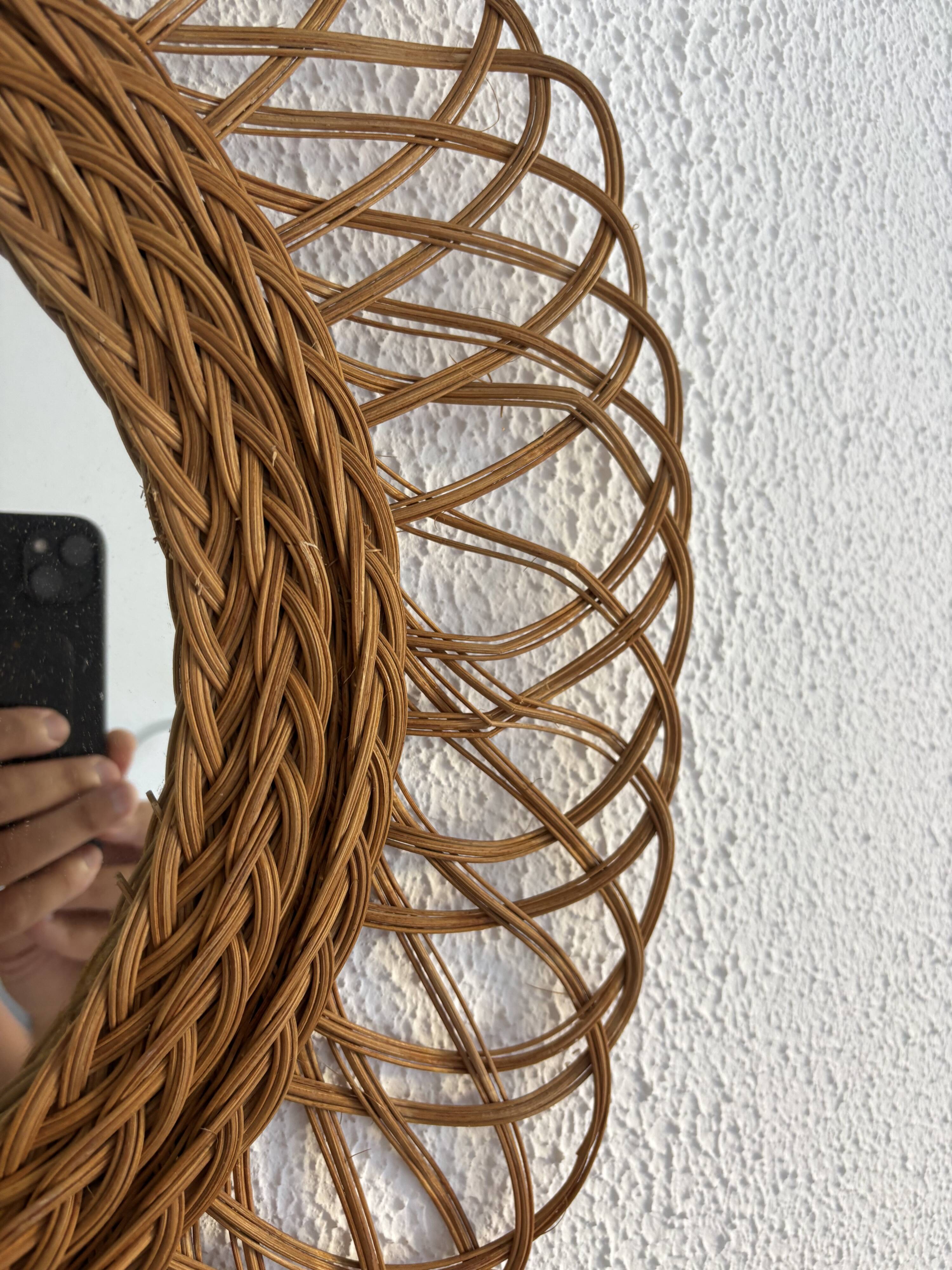 Vintage 1960 sun flower rattan wicker mirror - 68 x 58 cm