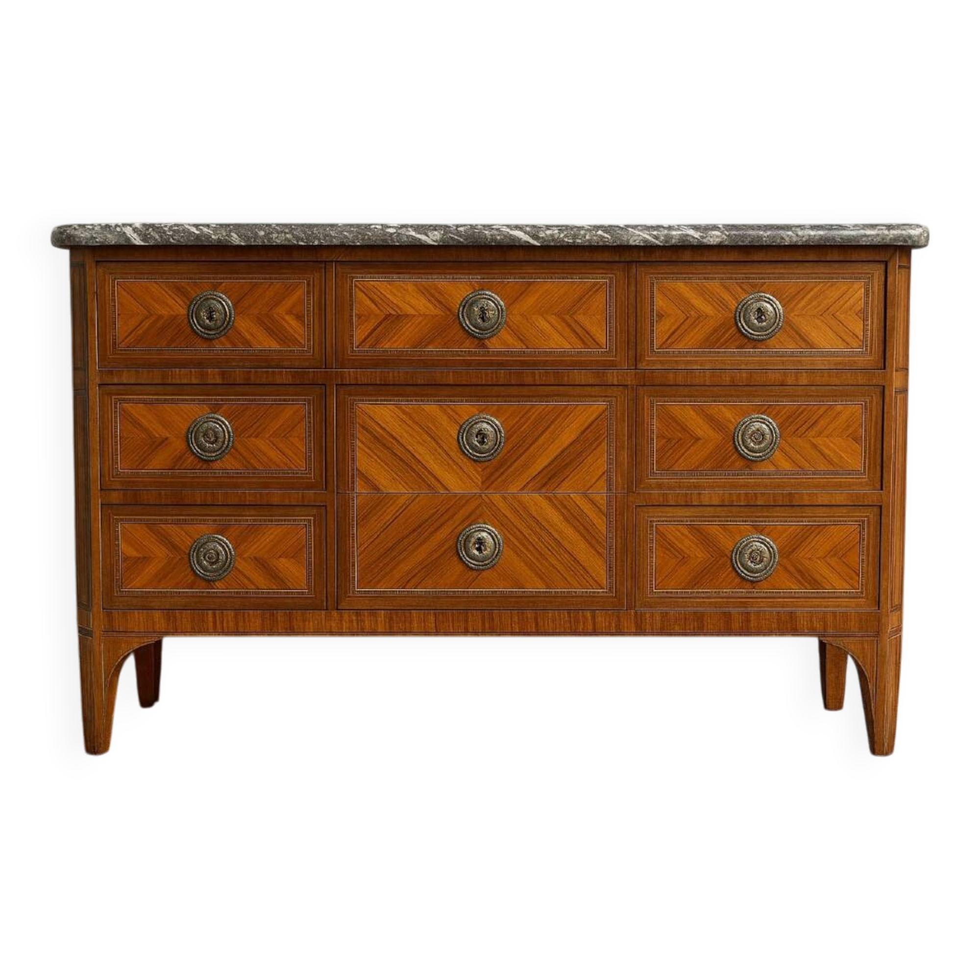 Commode epoque Louis XVI en marqueterie de bois précieux