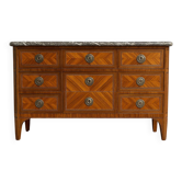 Commode epoque Louis XVI en marqueterie de bois précieux