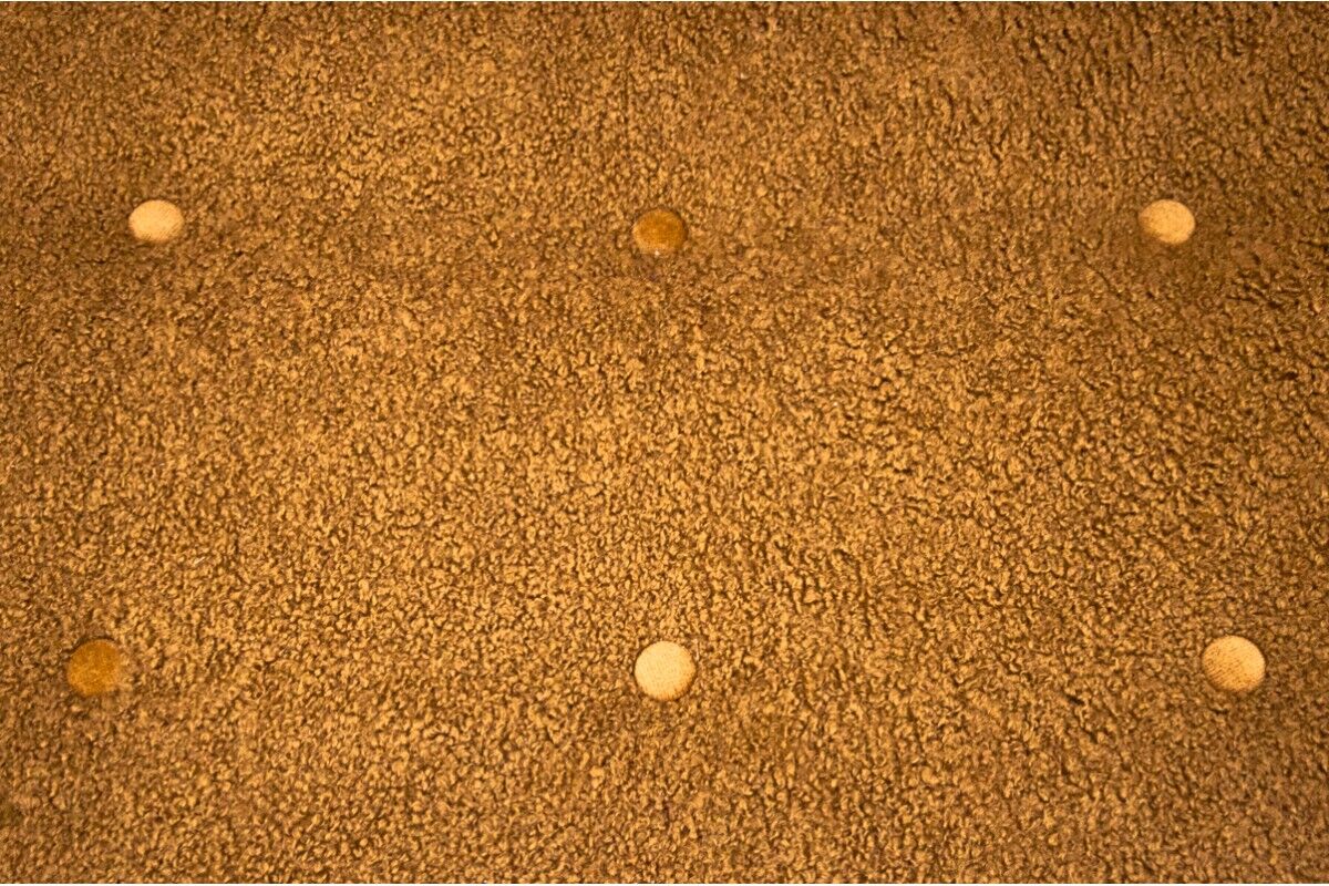 Midcentury modern yellow fabric bouclé sofa, Denmark, 1960s. After restoration.