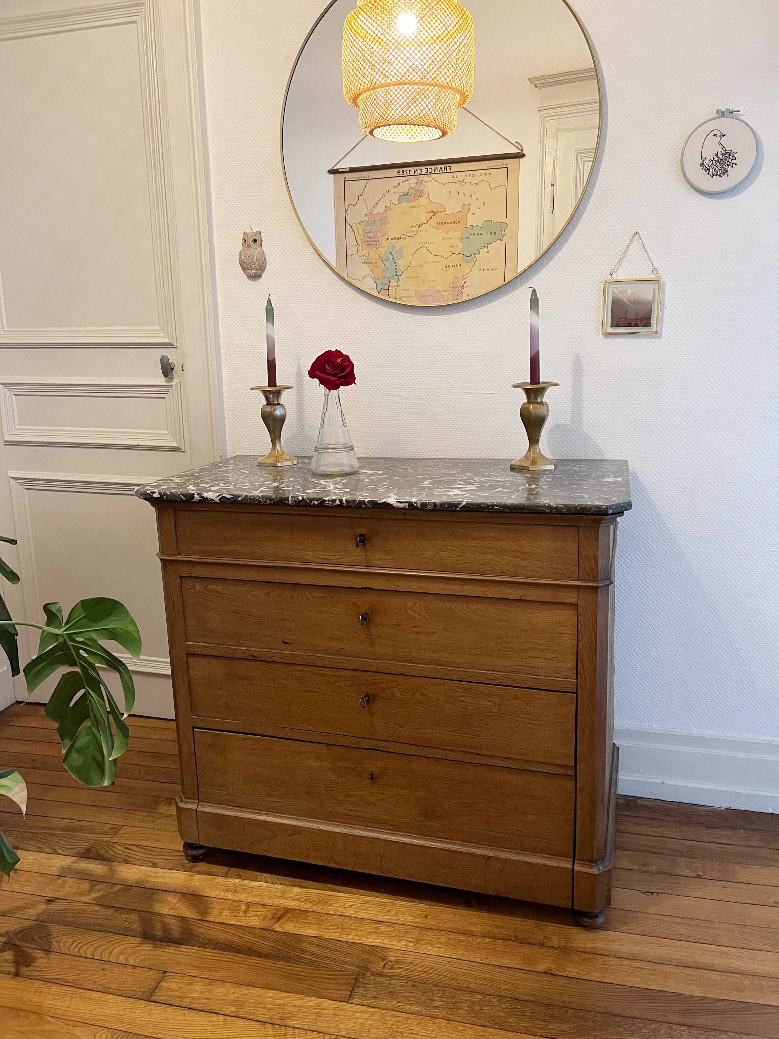 20th century Louis Philippe style wood and marble chest of drawers
