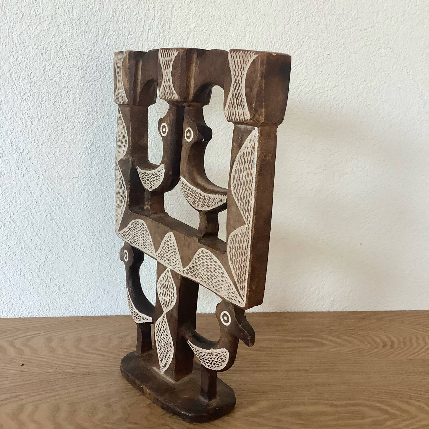 Vintage Candle Holder 70's Cut Stone Plaster Birds