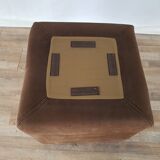 Fauteuil avec pouf en cuir et daim