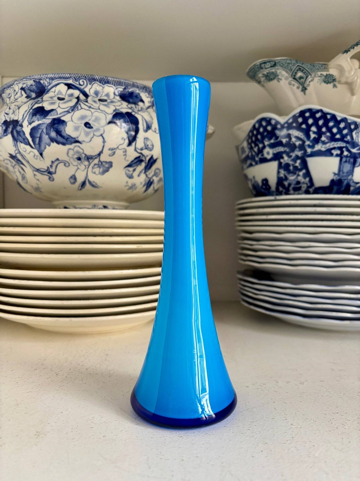 Vase, Scandinavian soliflore in blue opaline