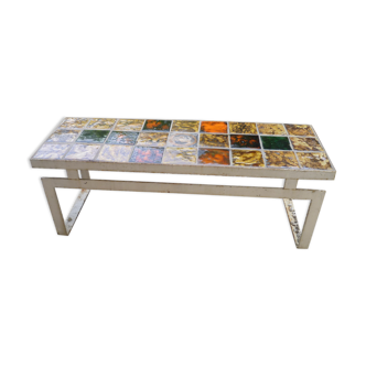 Coffee table ceramic tiles pietement vintage steel style design