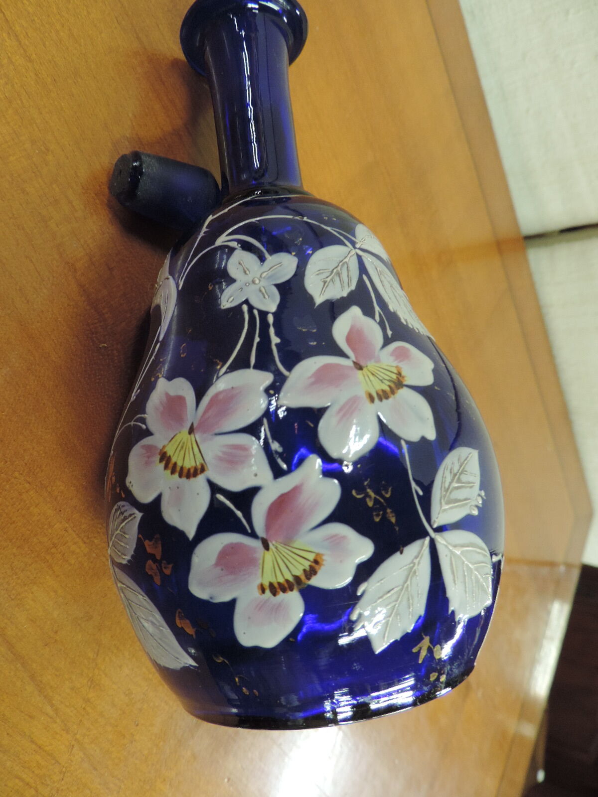 Blue liquor enamelled decanter