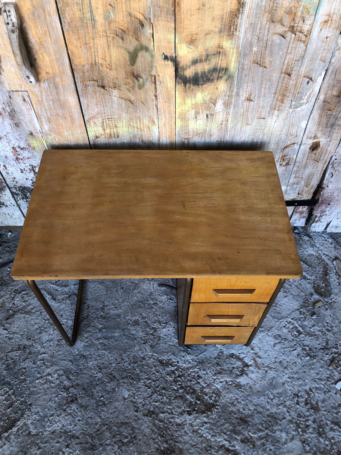 Office style stella metal & wood 3 drawers 70s vintage #a144