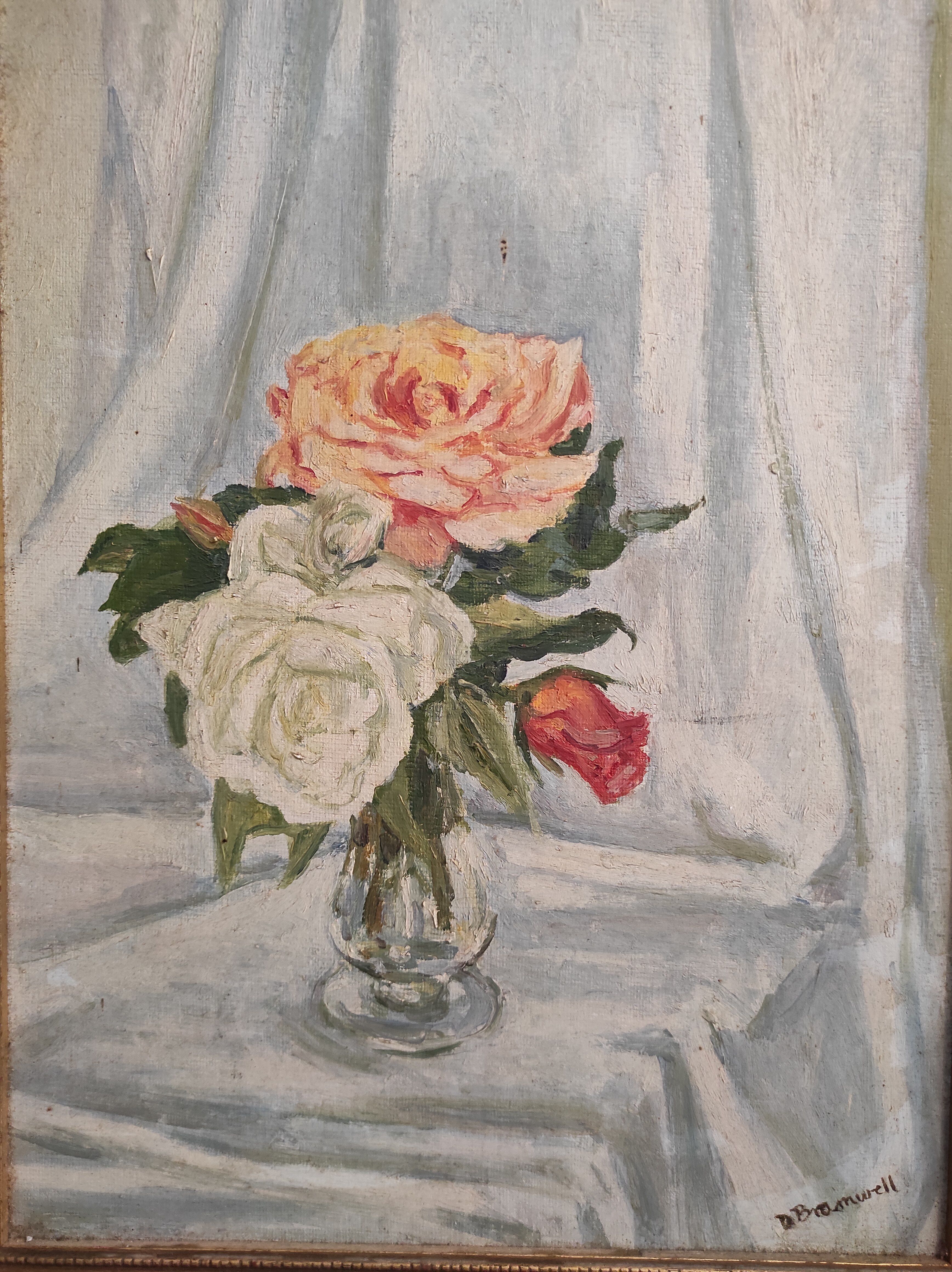 Vintage oil painting of flowers signed Bramwell