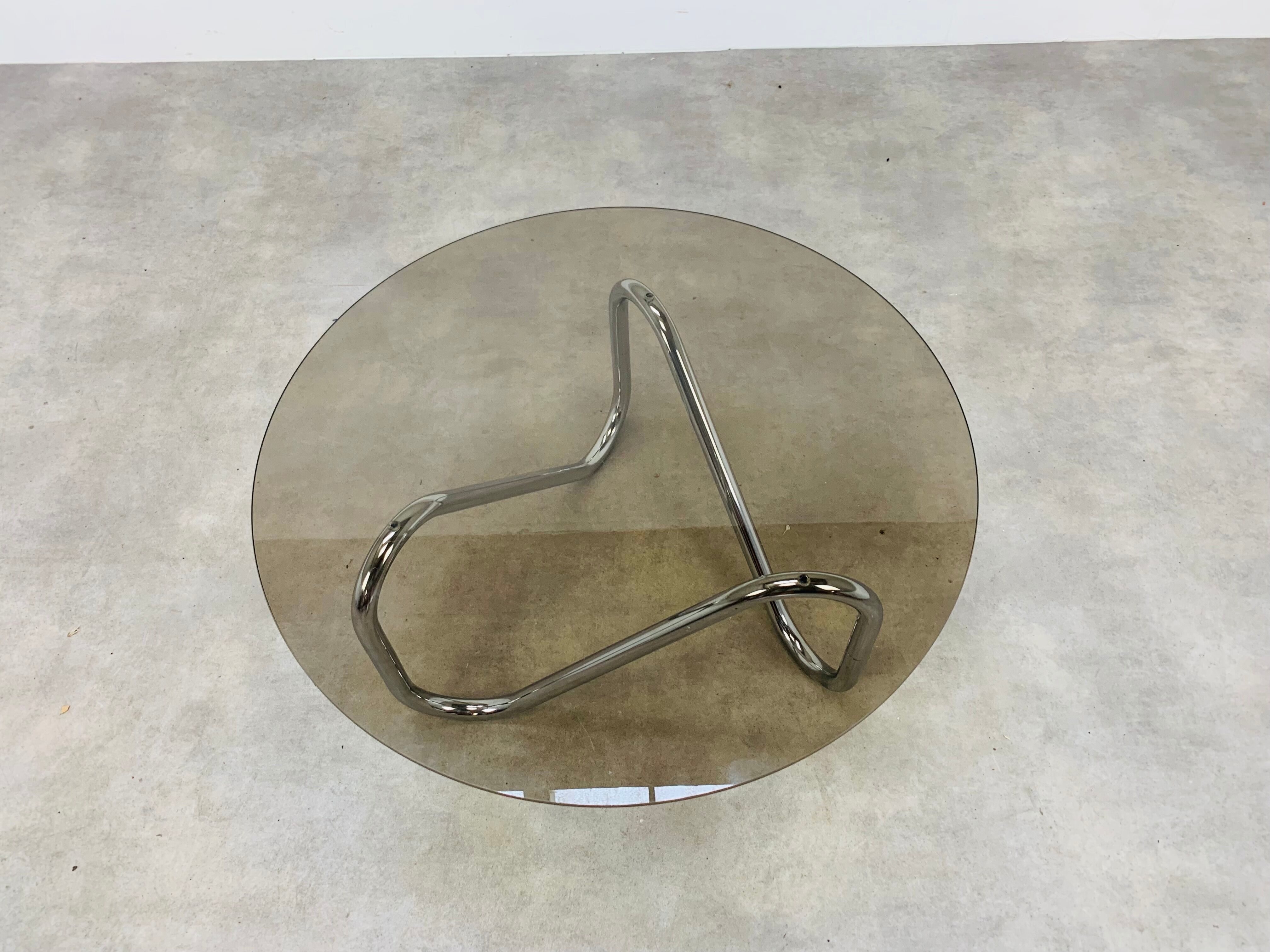 Round coffee table 70s chrome and smoked glass space age extra