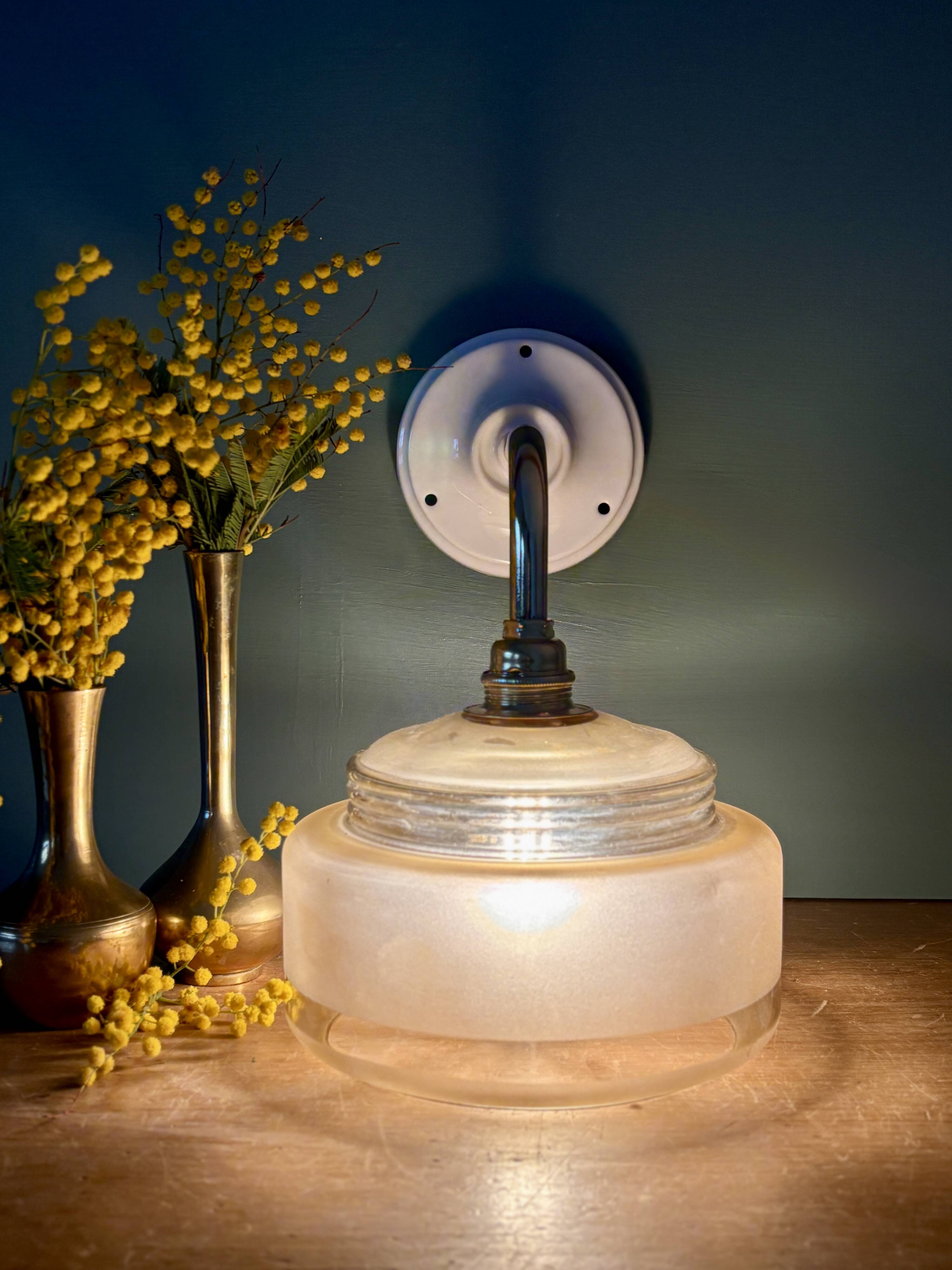 Yellow frosted glass vintage wall lamp shade
