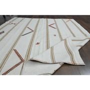 White Brown Antique Handmade Wool Kilim Rug 190x251