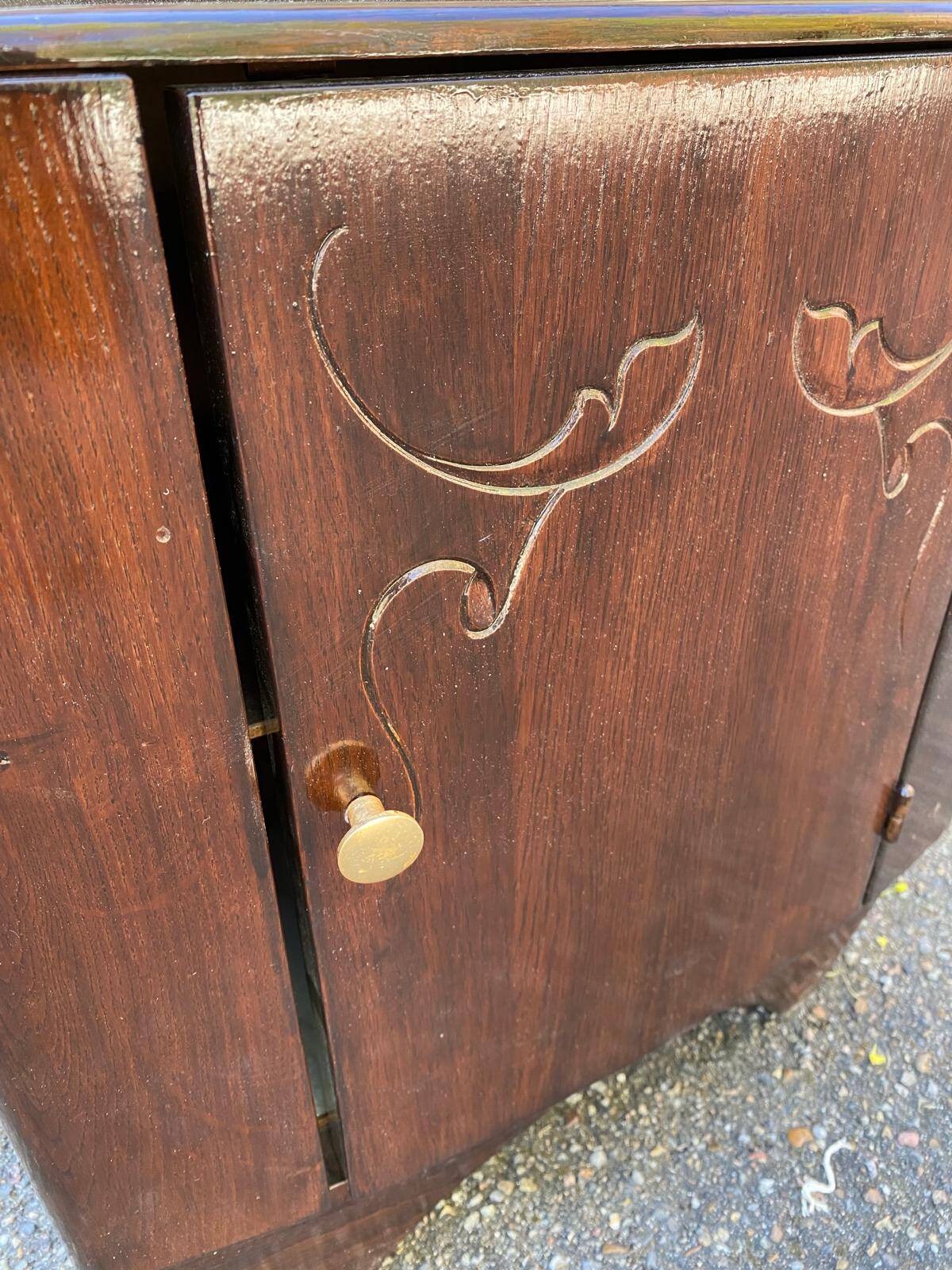 Art Deco bedside table in glossy dark oak