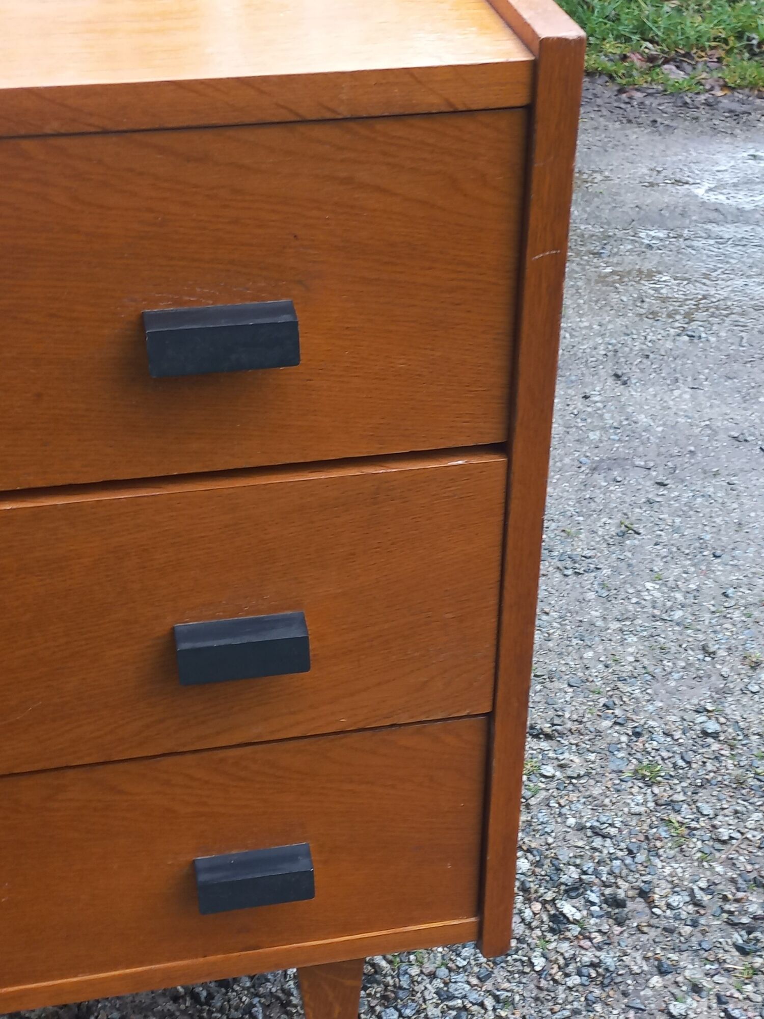 Vintage chest of drawers in gilded oak from the 50s 3 drawers feet bobbin