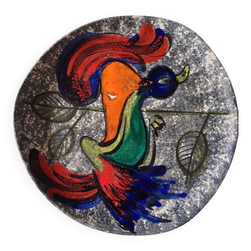 Decorative ceramic plate from Vallauris - Jean Jalu - Bird decoration St