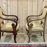 Pair of Restoration armchairs in mahogany from the end of the 19th century (fabric defects)