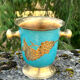 Vintage cloisonne brass champagne bucket with turquoise grape design