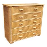 Rattan bamboo chest of drawers, vintage, 60s