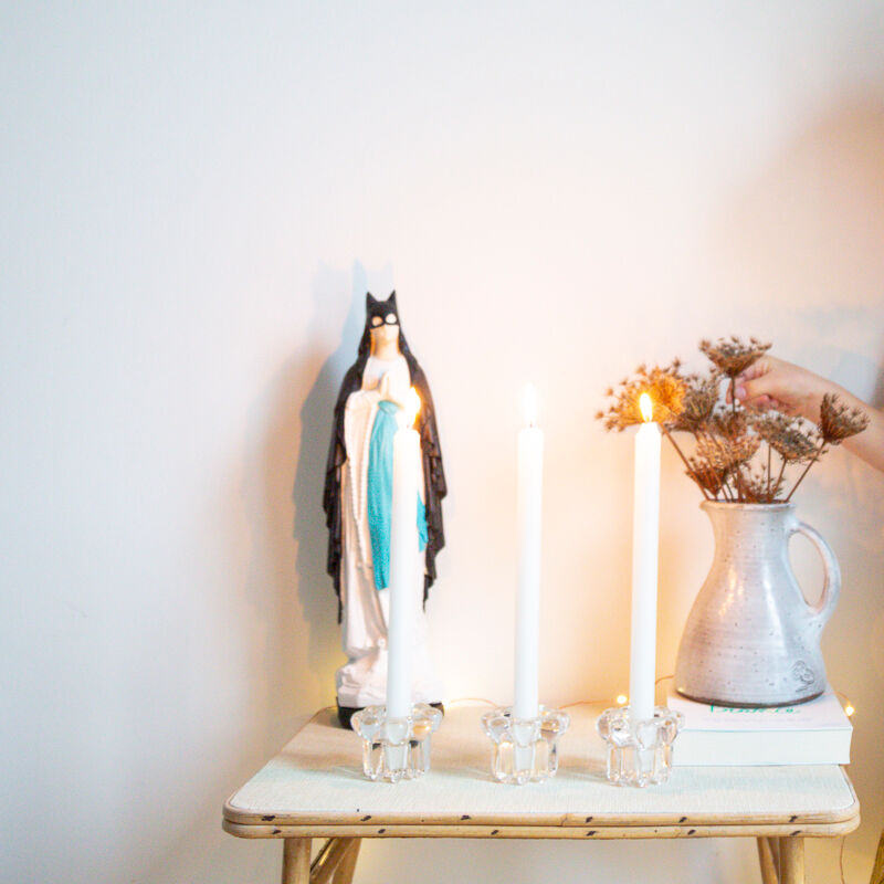 3 clear glass candle holders