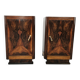 Pair of 1930s Art Deco bedside tables in walnut burl with marble top