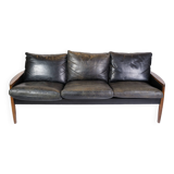 3. Pers Sofa Made In Rosewood & Black Leather Cushions By Hans Olsen From 1960s