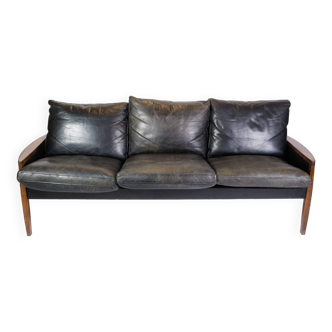 3. Pers Sofa Made In Rosewood & Black Leather Cushions By Hans Olsen From 1960s